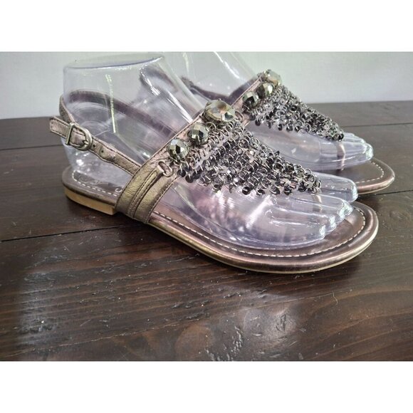 Vince Camuto Milanas Silver Leather Thong Sandals With Rhinestone & Chains/Sz. 6 - Picture 1 of 11
